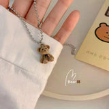 CuteTeddy Bear Pendant Necklace for Girls Women Korean Fashion Kawaii Bear Long Sweater neck Chain Necklaces Cute collar Jewelry daiiibabyyy
