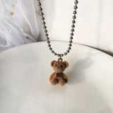 CuteTeddy Bear Pendant Necklace for Girls Women Korean Fashion Kawaii Bear Long Sweater neck Chain Necklaces Cute collar Jewelry daiiibabyyy
