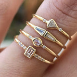 4 pcs/set Geometric Gold Color Combination Round Zircon Crystal Rings Set  for Women Engagement Party Wedding Rings Hand Jewelry daiiibabyyy