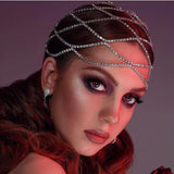 2021 Hollow Rhinestone Mesh Headpiece Wedding Head Chain Jewelry for Women Luxury Crystal Headband Head Cap Hat Hair Accessories daiiibabyyy