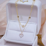Gold Color Double Layer Heart Necklace Shining Bling AAA Zircon Women Clavicle Chain Elegant Charm Wedding Pendant Jewelry Gift daiiibabyyy