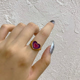 New Ins Creative Cute Colorful Double Layer Love Heart Ring Vintage Drop Oil Metal Heart Rings For Women Girls Fashion Jewelry daiiibabyyy