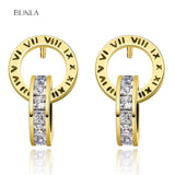 BLINLA Fashion New Stainless Steel Acrylic Crystal Stud Earrings for Women Jewelry Vintage Roman Numerals Smmaallye Earring 2021 daiiibabyyy