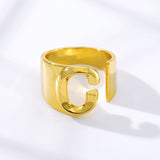 Initial A-Z Letter Rings For Women Stainless Steel Gold Alphabet Name Adjustable Finger Ring Jewelry Gift Bijoux Femme Chunky daiiibabyyy