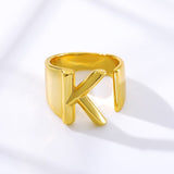 Initial A-Z Letter Rings For Women Stainless Steel Gold Alphabet Name Adjustable Finger Ring Jewelry Gift Bijoux Femme Chunky daiiibabyyy