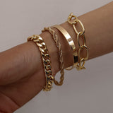 PuRui 4pcs Punk Curb Cuban Chain Bracelets Set for Women Miami Boho Thick Gold Color Charm Bracelets Bangles Fashion Jewelry daiiibabyyy