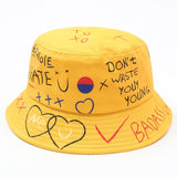 New Kpop Bucket Hat Women Embroidery Letters Double Side Cotton Reversible Sun Protection Cap Men's Panama Hat Fisherman Hats daiiibabyyy