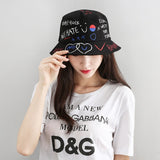 New Kpop Bucket Hat Women Embroidery Letters Double Side Cotton Reversible Sun Protection Cap Men's Panama Hat Fisherman Hats daiiibabyyy
