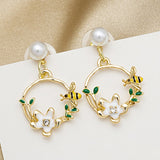 New Arrival Classic Round Pink Green Crystal Stud Earrings Sweet Flower Cirlce Jewelry Fashion Brincos Gift  for women daiiibabyyy