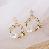 New Arrival Classic Round Pink Green Crystal Stud Earrings Sweet Flower Cirlce Jewelry Fashion Brincos Gift  for women daiiibabyyy
