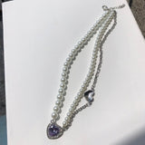 HUANZHI Vintage Sweet Choker Weave Pearls Choker Red Heart Colorful Beaded Irregular Flowers Rhinestone Necklace for Women daiiibabyyy