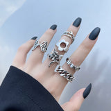 Aprilwell 6 PCs Gothic Silver Color Ring Set For Women Aesthetic 2021 Costume Retro Jewelry Anxiety Chunky Gadgets Free Shipping daiiibabyyy