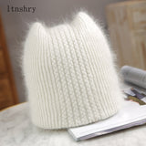 New Winter Warm lovely  Knitted Hats for Women Casual Soft Warm Angola Rabbit Fur Beanie hats for glris lady Bonnet Gorros daiiibabyyy