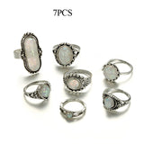 Tocona Vintage Antique Silver Color Rings Sets Colorful Opal Crystal Stone Carve for Women Men Bohemian Jewelry Anillos 6421 daiiibabyyy