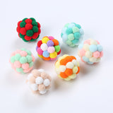 Pet Cat Toy Colorful Handmade Bouncy Ball Kitten Toys Plush Bell Ball Mouse Toy Planet Ball Cat Toys Interactive Pet Supplies daiiibabyyy