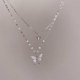 LISM Silver Color  Flash Crystal Butterfly Double Necklace For Women Simple Design Crystal Elegant Wedding Jewelry Gifts daiiibabyyy