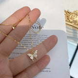 LISM Silver Color  Flash Crystal Butterfly Double Necklace For Women Simple Design Crystal Elegant Wedding Jewelry Gifts daiiibabyyy