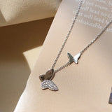 LISM Silver Color  Flash Crystal Butterfly Double Necklace For Women Simple Design Crystal Elegant Wedding Jewelry Gifts daiiibabyyy