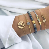 FNIO 4Pcs/Set Geometric Crystal Charm Bracelets for Women Gold Leaf Bangles Bracelets Set Simple Wrist Chain Lady Boho Bracelet daiiibabyyy