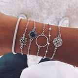 FNIO 4Pcs/Set Geometric Crystal Charm Bracelets for Women Gold Leaf Bangles Bracelets Set Simple Wrist Chain Lady Boho Bracelet daiiibabyyy