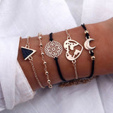 FNIO 4Pcs/Set Geometric Crystal Charm Bracelets for Women Gold Leaf Bangles Bracelets Set Simple Wrist Chain Lady Boho Bracelet daiiibabyyy