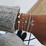 FNIO 4Pcs/Set Geometric Crystal Charm Bracelets for Women Gold Leaf Bangles Bracelets Set Simple Wrist Chain Lady Boho Bracelet daiiibabyyy