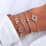 FNIO 4Pcs/Set Geometric Crystal Charm Bracelets for Women Gold Leaf Bangles Bracelets Set Simple Wrist Chain Lady Boho Bracelet daiiibabyyy