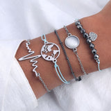 FNIO 4Pcs/Set Geometric Crystal Charm Bracelets for Women Gold Leaf Bangles Bracelets Set Simple Wrist Chain Lady Boho Bracelet daiiibabyyy