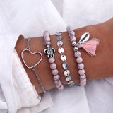 FNIO 4Pcs/Set Geometric Crystal Charm Bracelets for Women Gold Leaf Bangles Bracelets Set Simple Wrist Chain Lady Boho Bracelet daiiibabyyy