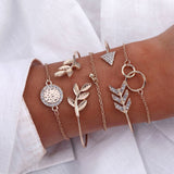 FNIO 4Pcs/Set Geometric Crystal Charm Bracelets for Women Gold Leaf Bangles Bracelets Set Simple Wrist Chain Lady Boho Bracelet daiiibabyyy