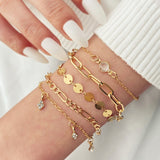 FNIO 4Pcs/Set Geometric Crystal Charm Bracelets for Women Gold Leaf Bangles Bracelets Set Simple Wrist Chain Lady Boho Bracelet daiiibabyyy