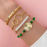 FNIO 4Pcs/Set Geometric Crystal Charm Bracelets for Women Gold Leaf Bangles Bracelets Set Simple Wrist Chain Lady Boho Bracelet daiiibabyyy