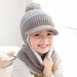 Knit Short Plush Hooded Scarf Kids Hat And Scarf Child Winter Warm Protection Ear Pom Pom Cap Scarves Girls Boy Accessories daiiibabyyy