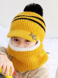 Knit Short Plush Hooded Scarf Kids Hat And Scarf Child Winter Warm Protection Ear Pom Pom Cap Scarves Girls Boy Accessories daiiibabyyy