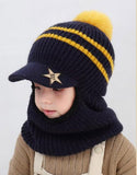 Knit Short Plush Hooded Scarf Kids Hat And Scarf Child Winter Warm Protection Ear Pom Pom Cap Scarves Girls Boy Accessories daiiibabyyy