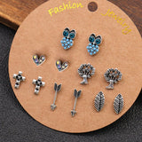 Vintage Rhinestone Geometric Flower Hollow Out Stud Earrings Set For Women Girls Fashion Imitation Pearl Shell Small Earrings daiiibabyyy
