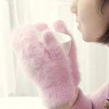 Cute Rabbit Wool Gloves Female Winter Mittens Factory Outlet Fur Gloves Fingerless Gloves Winter Gloves Women Girls Mittens 2021 daiiibabyyy