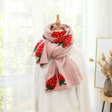 Imitation Cashmere Vintage Comfortable Soft knitted Sweet Women Strawberry Print Warm Shawl Long Wrap Winter Wild Scarf Female daiiibabyyy