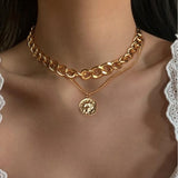 Vintage Multi-layer Gold Chain Choker Necklace For Women Coin Butterfly Pendant Fashion Portrait Chunky Chain Necklaces Jewelry daiiibabyyy