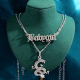 Flatfoosie Punk Hip Hop Silver Color Pistol Pendant Necklace Women Multilayer Babygirl Letter Clavicle Chain Necklace Jewelry daiiibabyyy