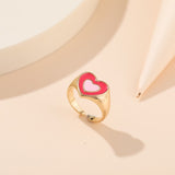 Wholesale Jewelry New Colorful Ring for Women Glossy Dripping Love Heart Rings Peach Heart Ring Exquisite Wild Trend Jewelry daiiibabyyy