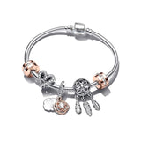 BRACE CO European Heart-shaped Pendant Charm Bracelet Fit Women's Jewellery Snake Chain Rose Gold Metal Fashion Fine Bracelets daiiibabyyy