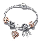 BRACE CO European Heart-shaped Pendant Charm Bracelet Fit Women's Jewellery Snake Chain Rose Gold Metal Fashion Fine Bracelets daiiibabyyy