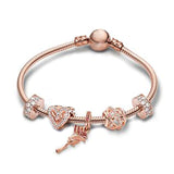 BRACE CO European Heart-shaped Pendant Charm Bracelet Fit Women's Jewellery Snake Chain Rose Gold Metal Fashion Fine Bracelets daiiibabyyy