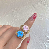 Smile Ring Simple Metal Drop Oil Smiley Rings For Women Spring Fine Lucky Jewelry Rings for Women
