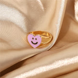 Smile Ring Simple Metal Drop Oil Smiley Rings For Women Spring Fine Lucky Jewelry Rings for Women daiiibabyyy
