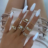 8pcs/sets Bohemian Geometric Rings Sets Clear Crystal Stone Gold Chain Opening Rings For Women Jewelry Accessories Gifts daiiibabyyy