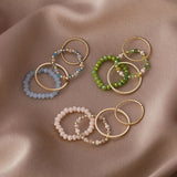 4PCS Women's Ring Summer Crystal Beaded Vintage Rings Set New Korean Women Jewelry Temperament Accessories Sweet Aesthetic Gift daiiibabyyy