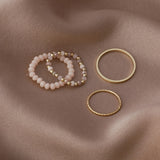 4PCS Women's Ring Summer Crystal Beaded Vintage Rings Set New Korean Women Jewelry Temperament Accessories Sweet Aesthetic Gift daiiibabyyy