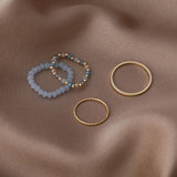 4PCS Women's Ring Summer Crystal Beaded Vintage Rings Set New Korean Women Jewelry Temperament Accessories Sweet Aesthetic Gift daiiibabyyy